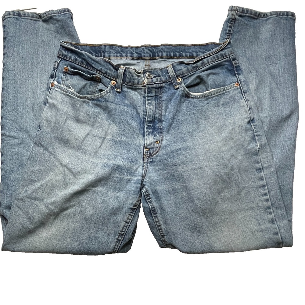 Levis 511 Mens Jeans 34x32 Light Wash Slim Jeans Frayed Hem Denim